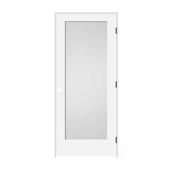 Trimlite 18"x80"x13/8" Primed 1Panel White Lami Glass Interior Shaker 71/4" LH Prehung Door Black Hinges 1668pri8401GLLH1D714 - main